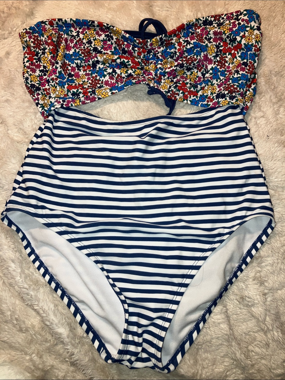 Time and Tru Floral Bandeau & Navy Stripe One-Piece Swim